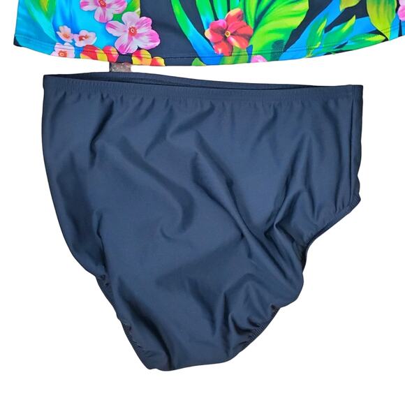 Miraclesuit 2 PC Roswell TANKINI SWIMSUIT Sz 12 Black Tropical Floral Underwire - Picture 8 of 16